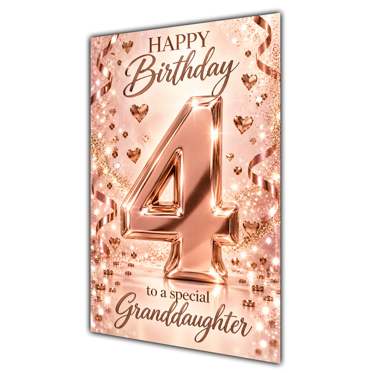 Happy 4th Birthday Granddaughter Rose Gold Number Hearts Card A5