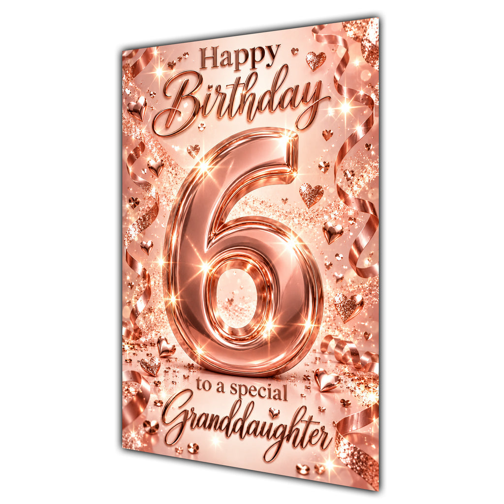 Happy 6th Birthday Granddaughter Rose Gold Number Hearts Card A5