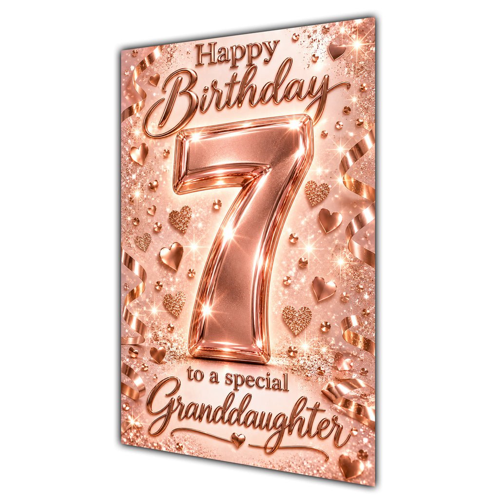 Happy 7th Birthday Granddaughter Rose Gold Number Hearts Card A5