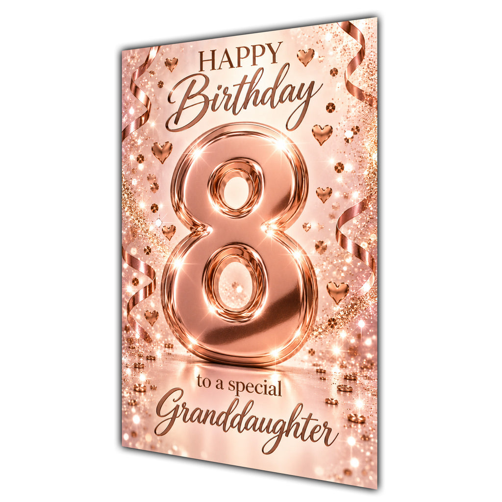 Happy 8th Birthday Granddaughter Rose Gold Number Hearts Card A5