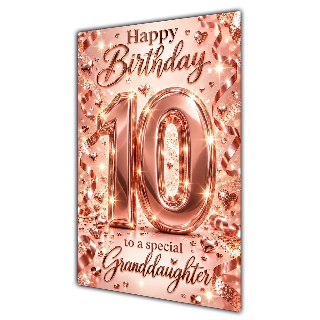 Happy 10th Birthday Granddaughter Rose Gold Number Hearts Card A5