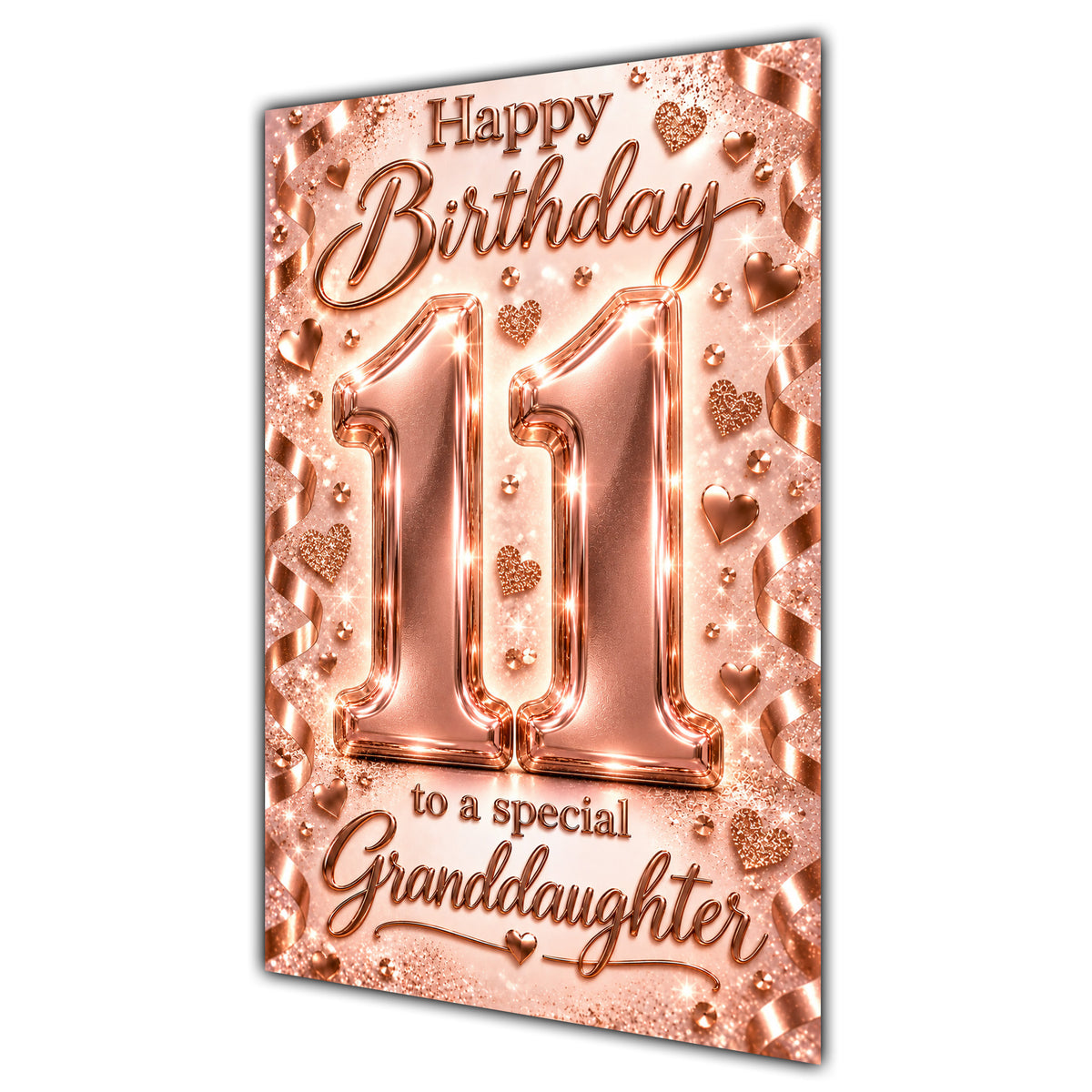 Happy 11th Birthday Granddaughter Rose Gold Number Hearts Card A5