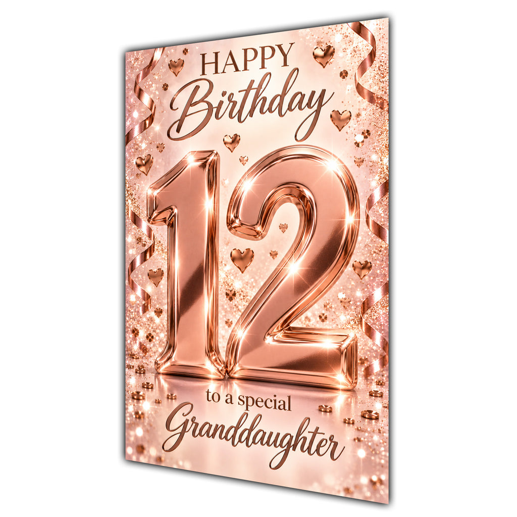 Happy 12th Birthday Granddaughter Rose Gold Number Hearts Card A5