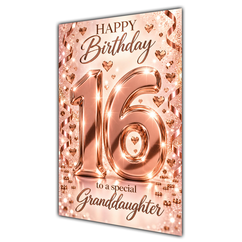 Happy 16th Birthday Granddaughter Rose Gold Number Hearts Card A5
