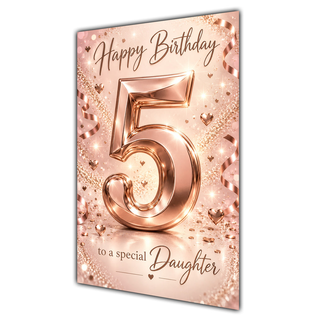 Happy 5th Birthday Daughter Rose Gold Number Hearts Card A5