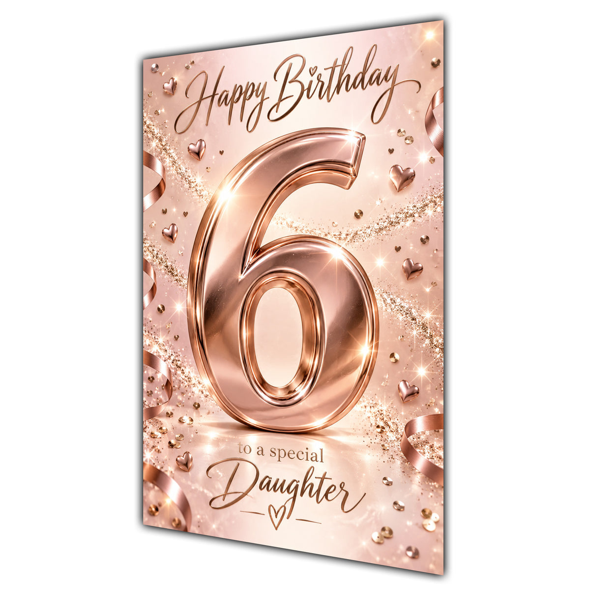 Happy 6th Birthday Daughter Rose Gold Number Hearts Card A5