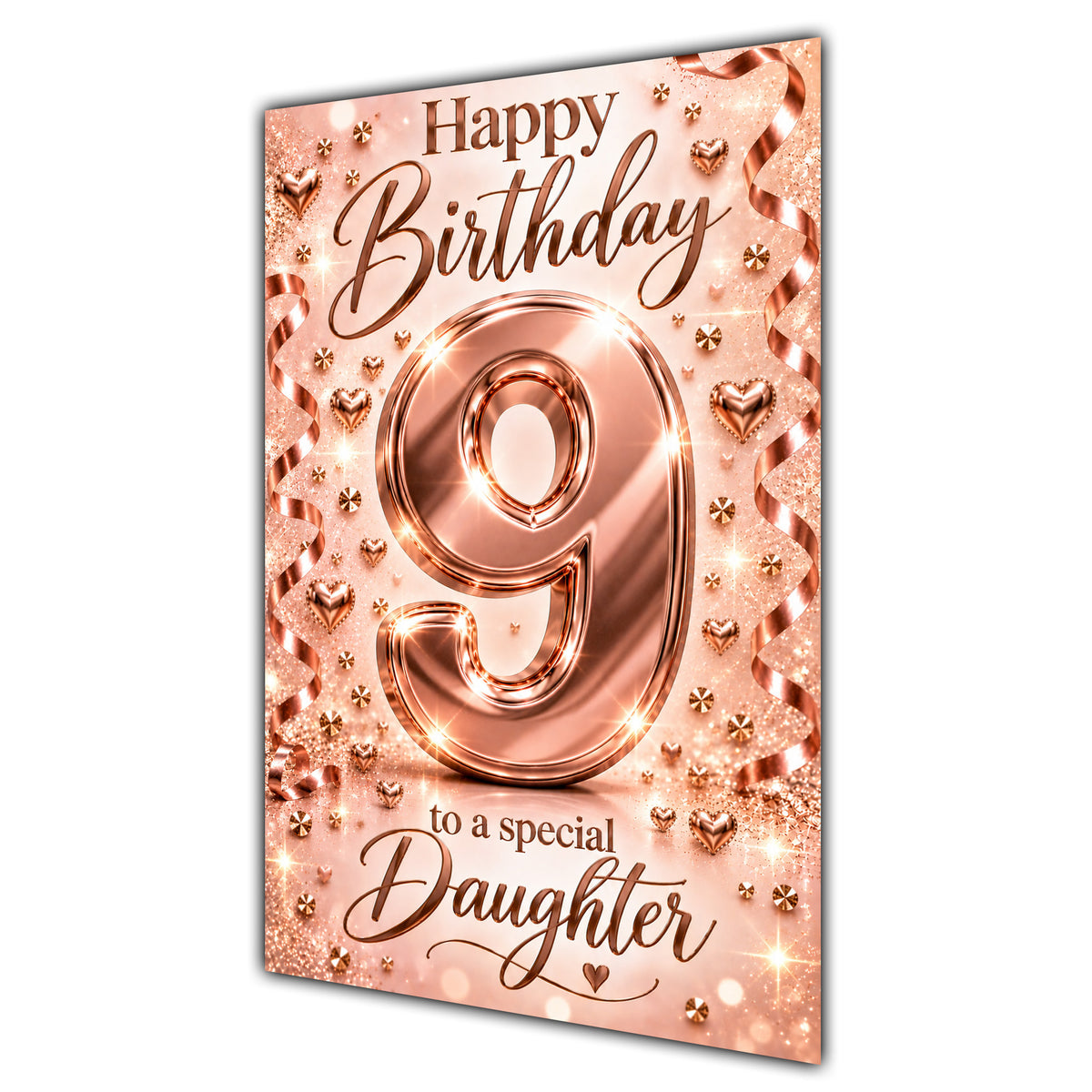 Happy 9th Birthday Daughter Rose Gold Number Hearts Card A5