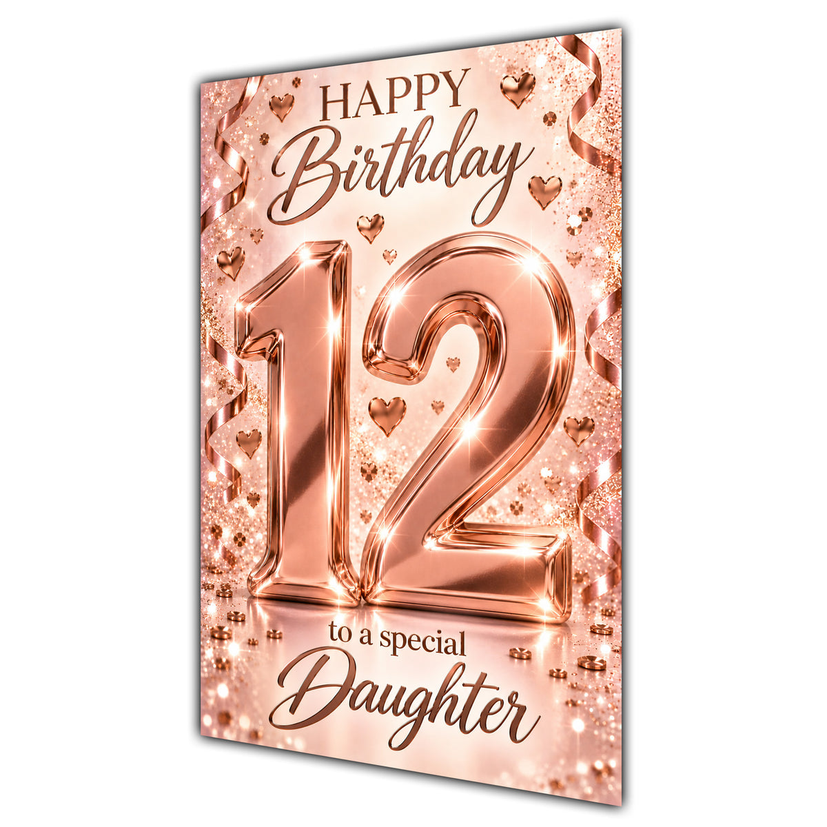 Happy 12th Birthday Daughter Rose Gold Number Hearts Card A5