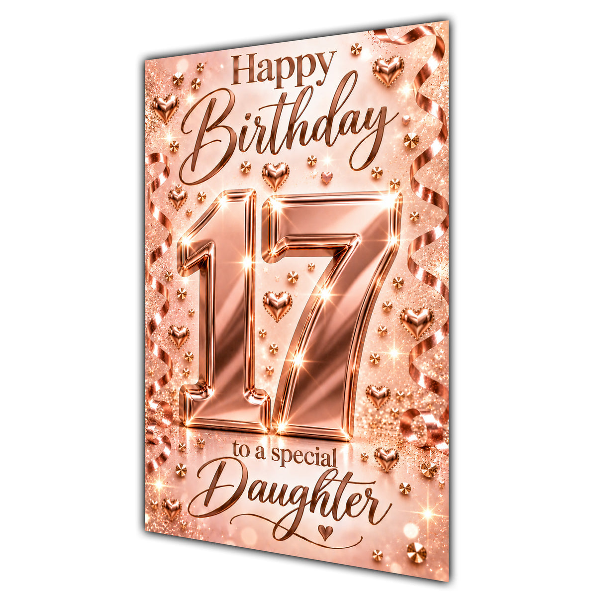 Happy 17th Birthday Daughter Rose Gold Number Hearts Card A5