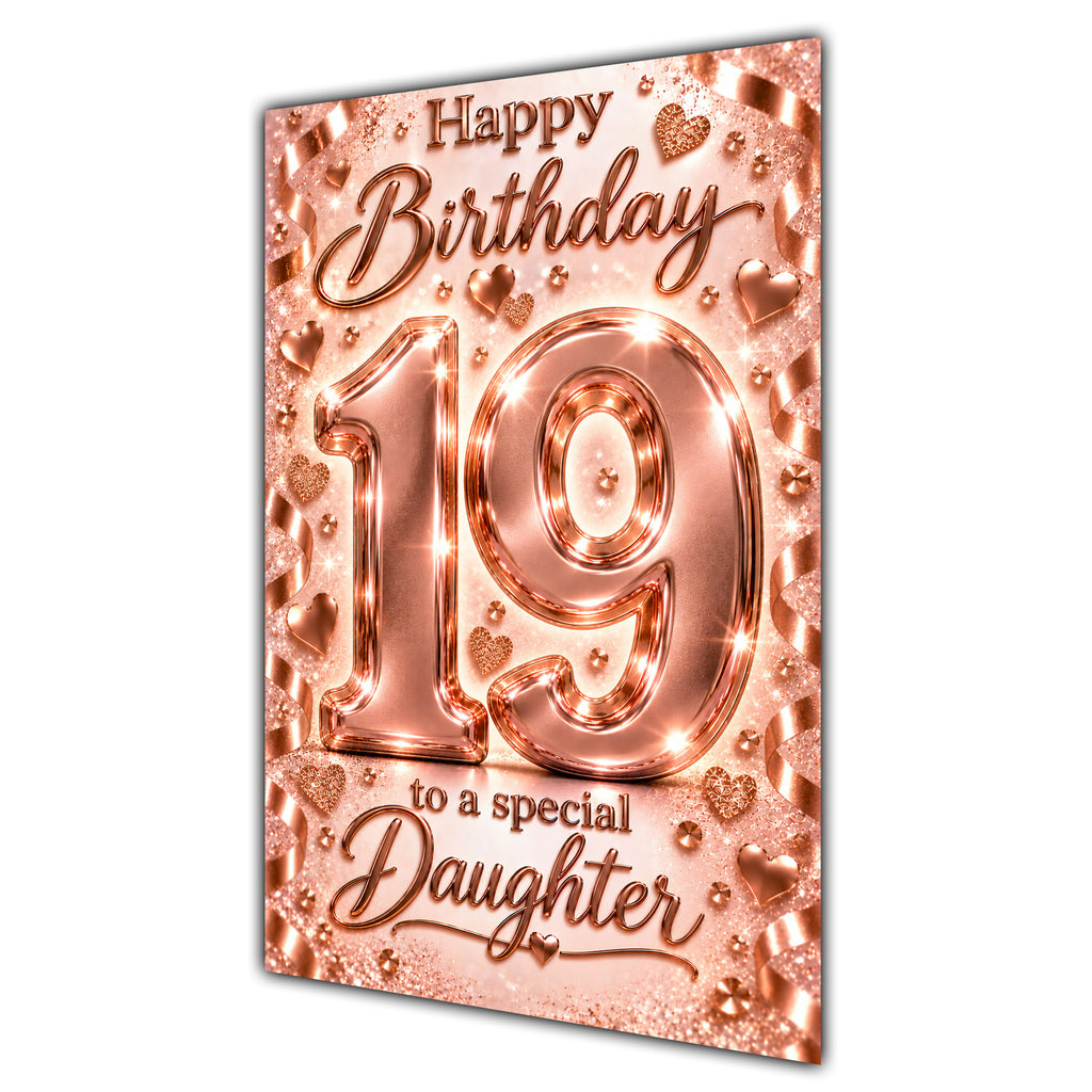 Happy 19th Birthday Daughter Rose Gold Number Hearts Card A5