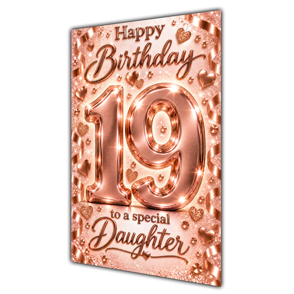 Happy 19th Birthday Daughter Rose Gold Number Hearts Card A5