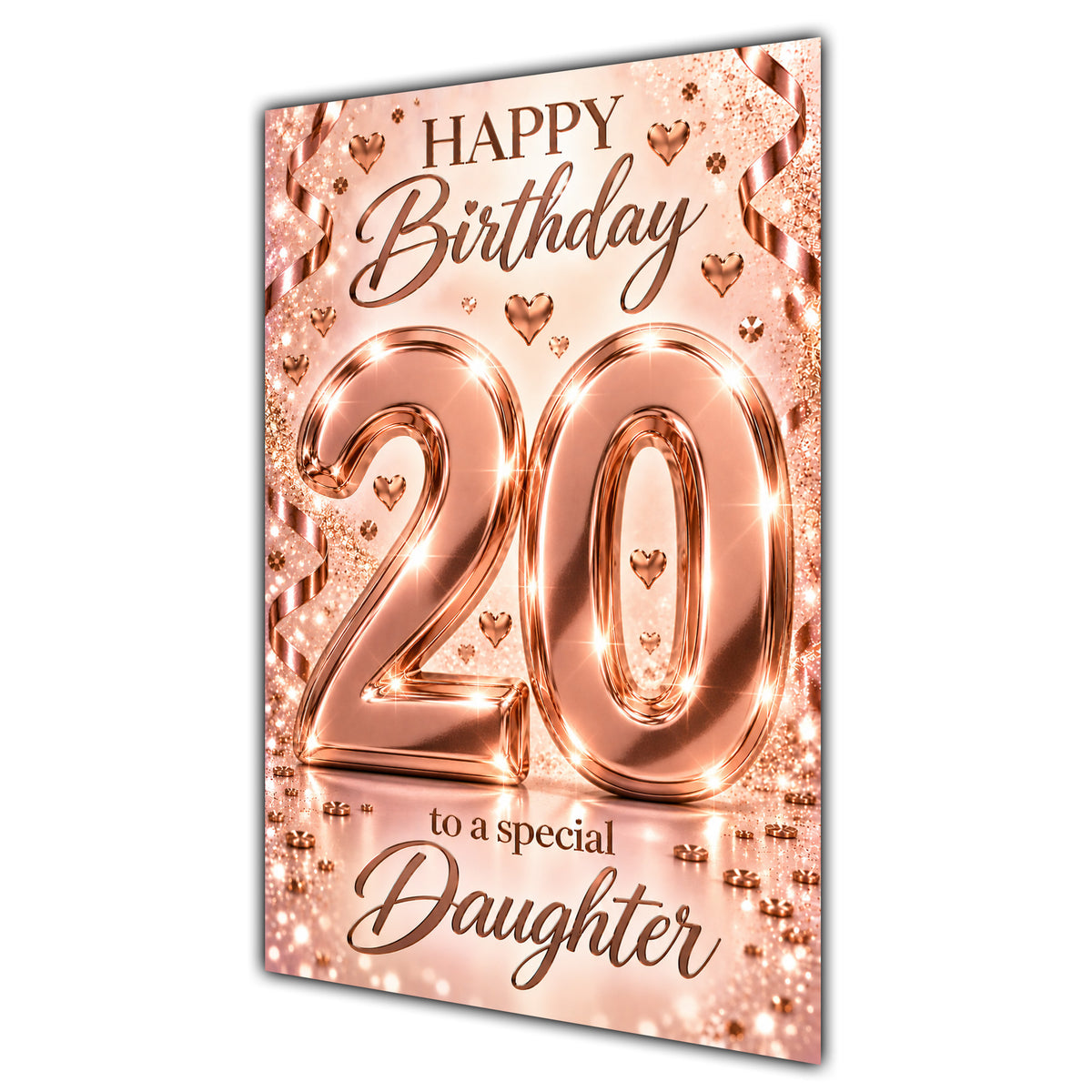 Happy 20th Birthday Daughter Rose Gold Number Hearts Card A5