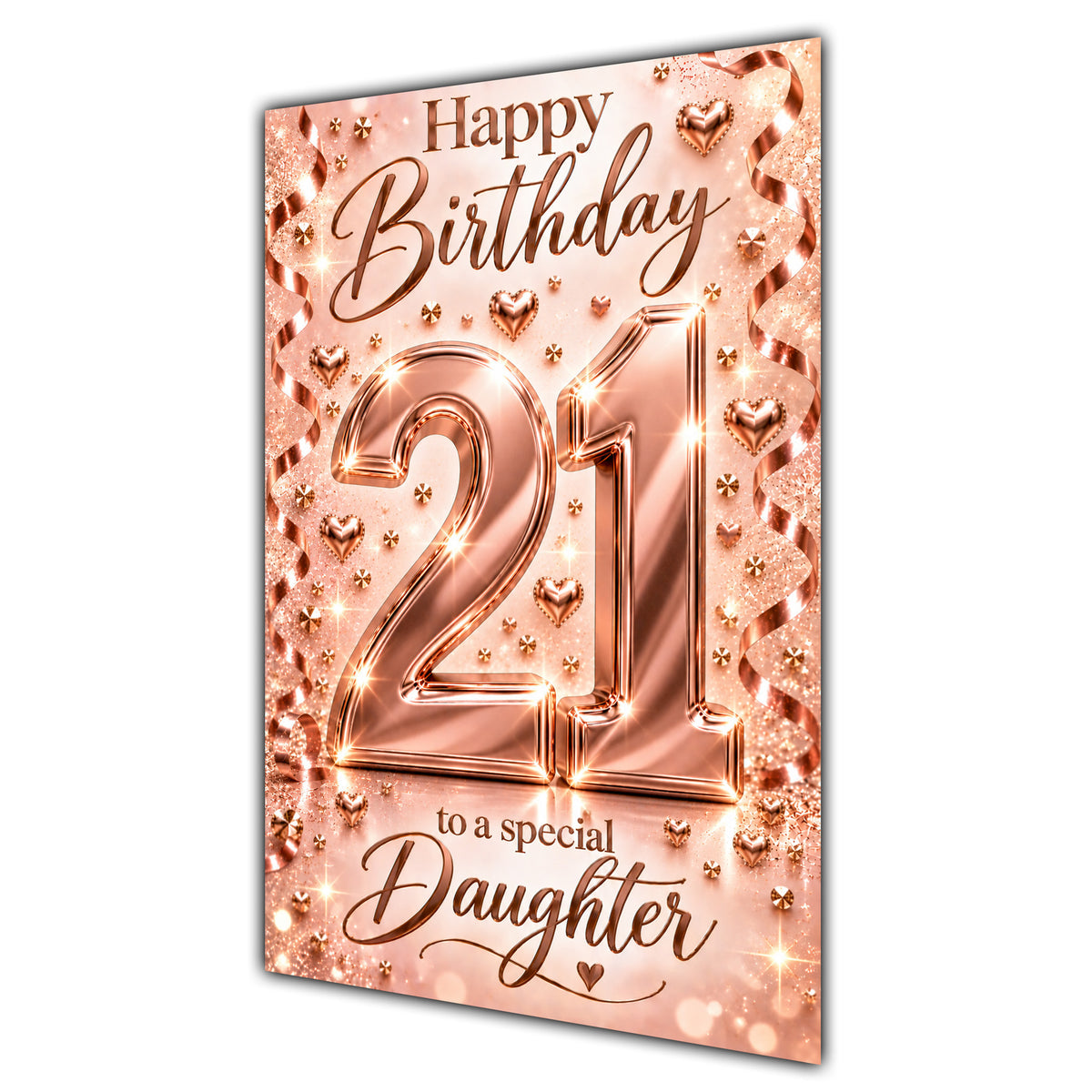 Happy 21st Birthday Daughter Rose Gold Number Hearts Card A5