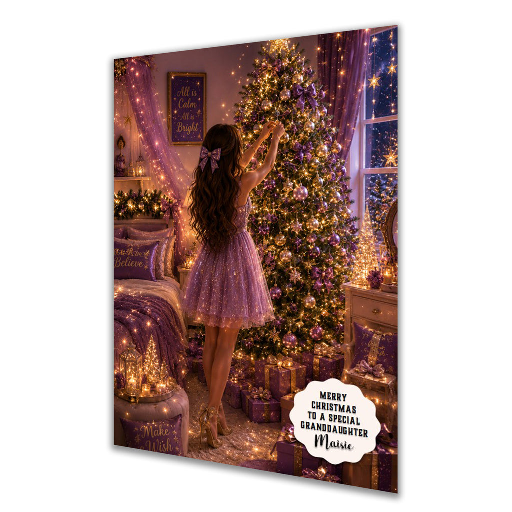 Personalised Christmas Card - Girl Decorating a Christmas Tree