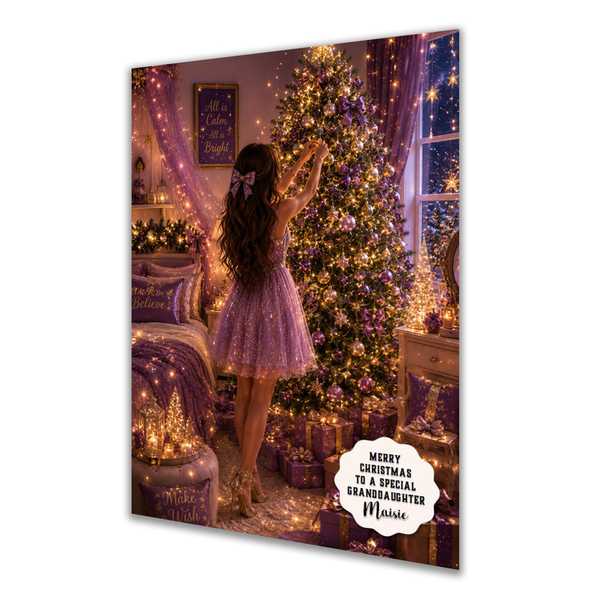 Personalised Christmas Card - Girl Decorating a Christmas Tree