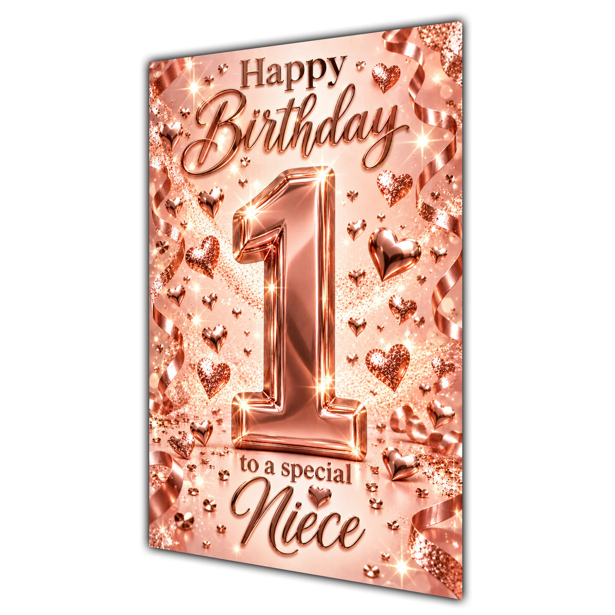 Happy 1st Birthday Niece Rose Gold Number Hearts Card A5