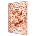 Happy 3rd Birthday Niece Rose Gold Number Hearts Card A5