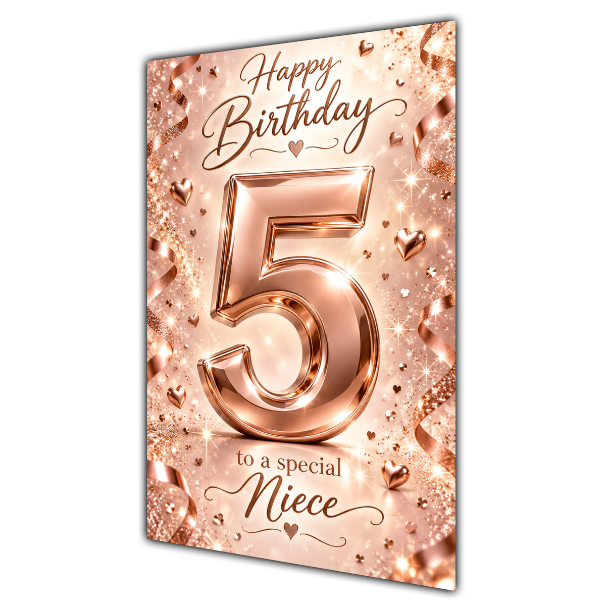Happy 5th Birthday Niece Rose Gold Number Hearts Card A5