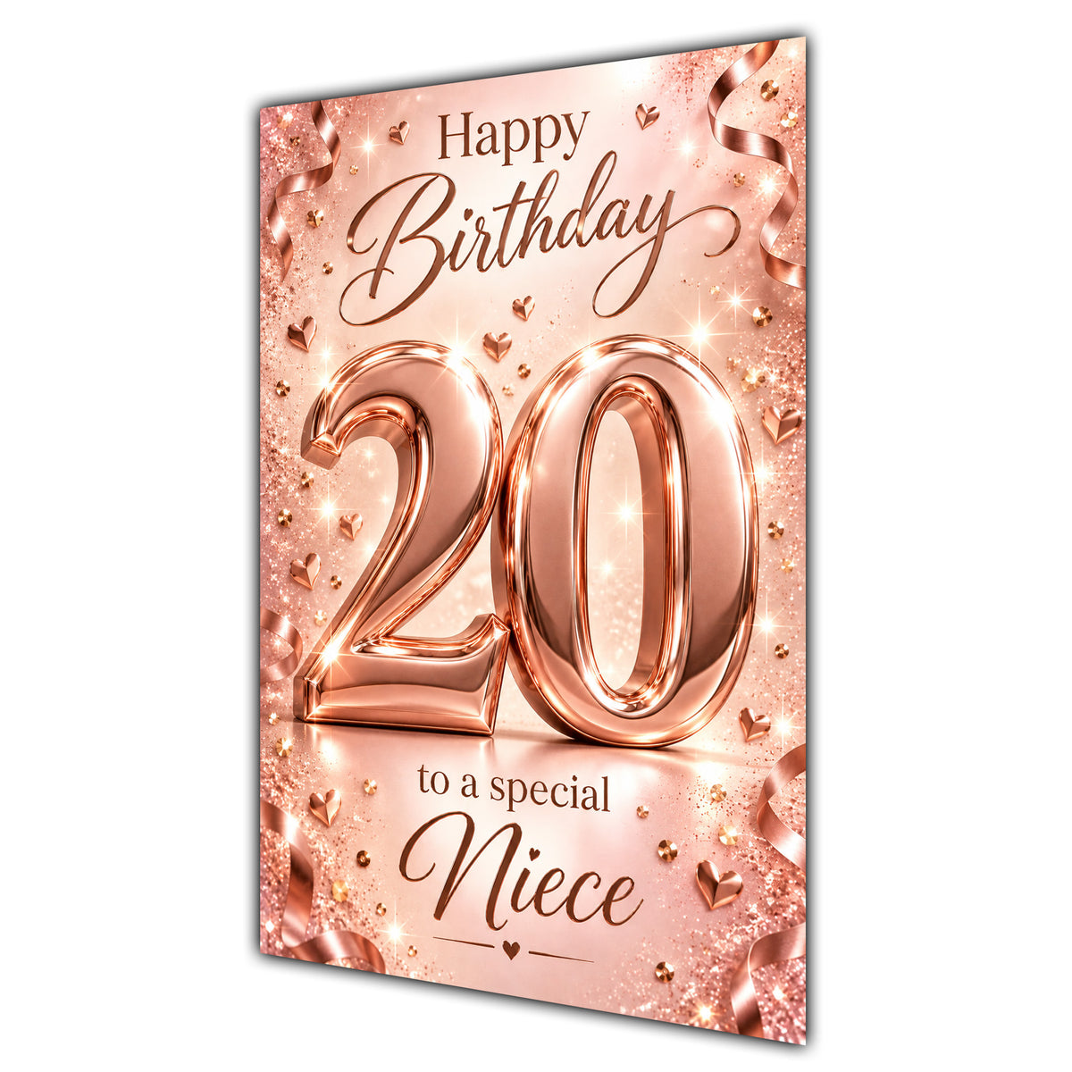 Happy 20th Birthday Niece Rose Gold Number Hearts Card A5