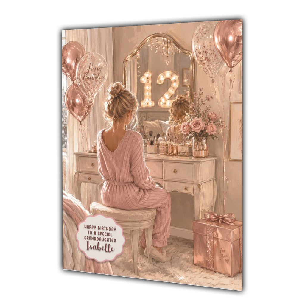 12th Birthday Card For Girls, Daughter, Granddaughter, Niece, Blonde Hair, Dressing Table