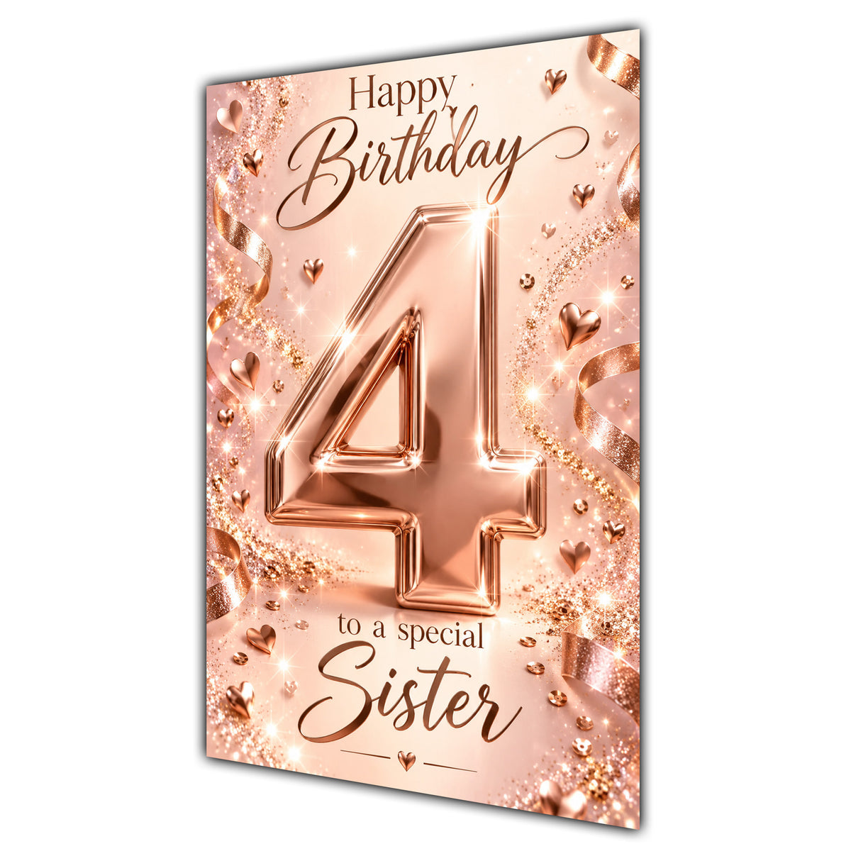 Happy 4th Birthday Sister Rose Gold Number Hearts Card A5