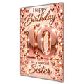 Happy 10th Birthday Sister Rose Gold Number Hearts Card A5