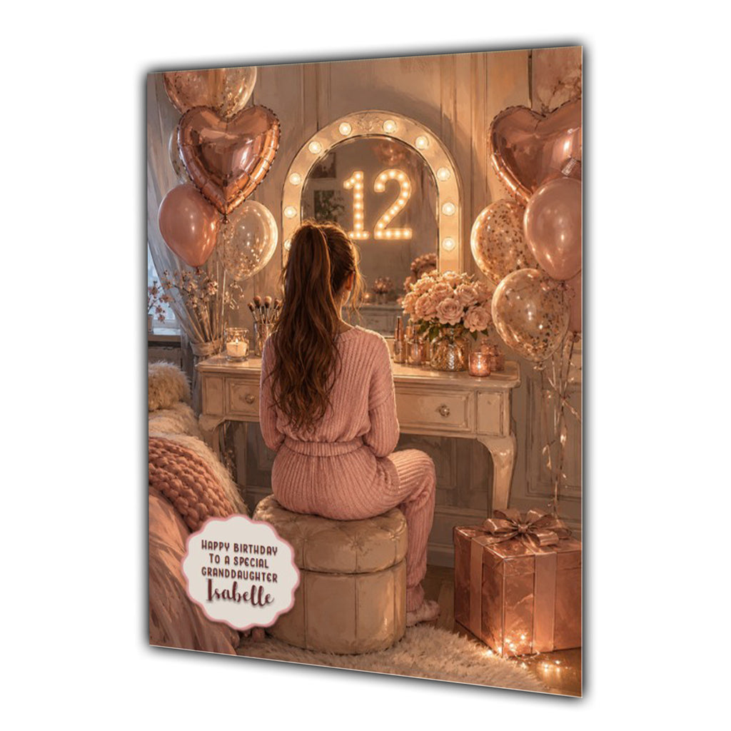 12th Birthday Card For Girls, Daughter, Granddaughter, Niece, Brown Hair, Dressing Table