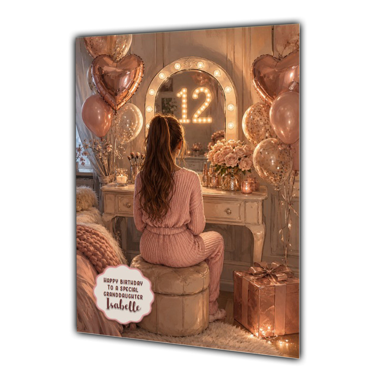 12th Birthday Card For Girls, Daughter, Granddaughter, Niece, Brown Hair, Dressing Table