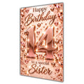 Happy 14th Birthday Sister Rose Gold Number Hearts Card A5