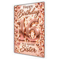 Happy 16th Birthday Sister Rose Gold Number Hearts Card A5