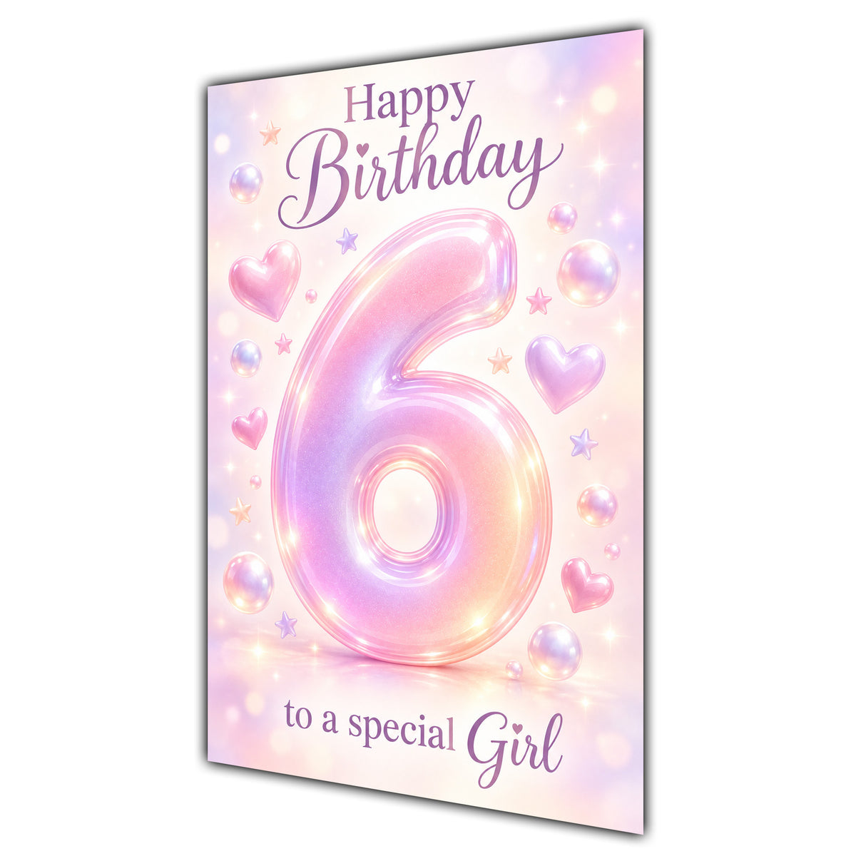 Happy 6th Birthday Special Girl Pastel Rainbow Number Hearts Card A5