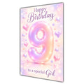 Happy 9th Birthday Special Girl Pastel Rainbow Number Hearts Card A5