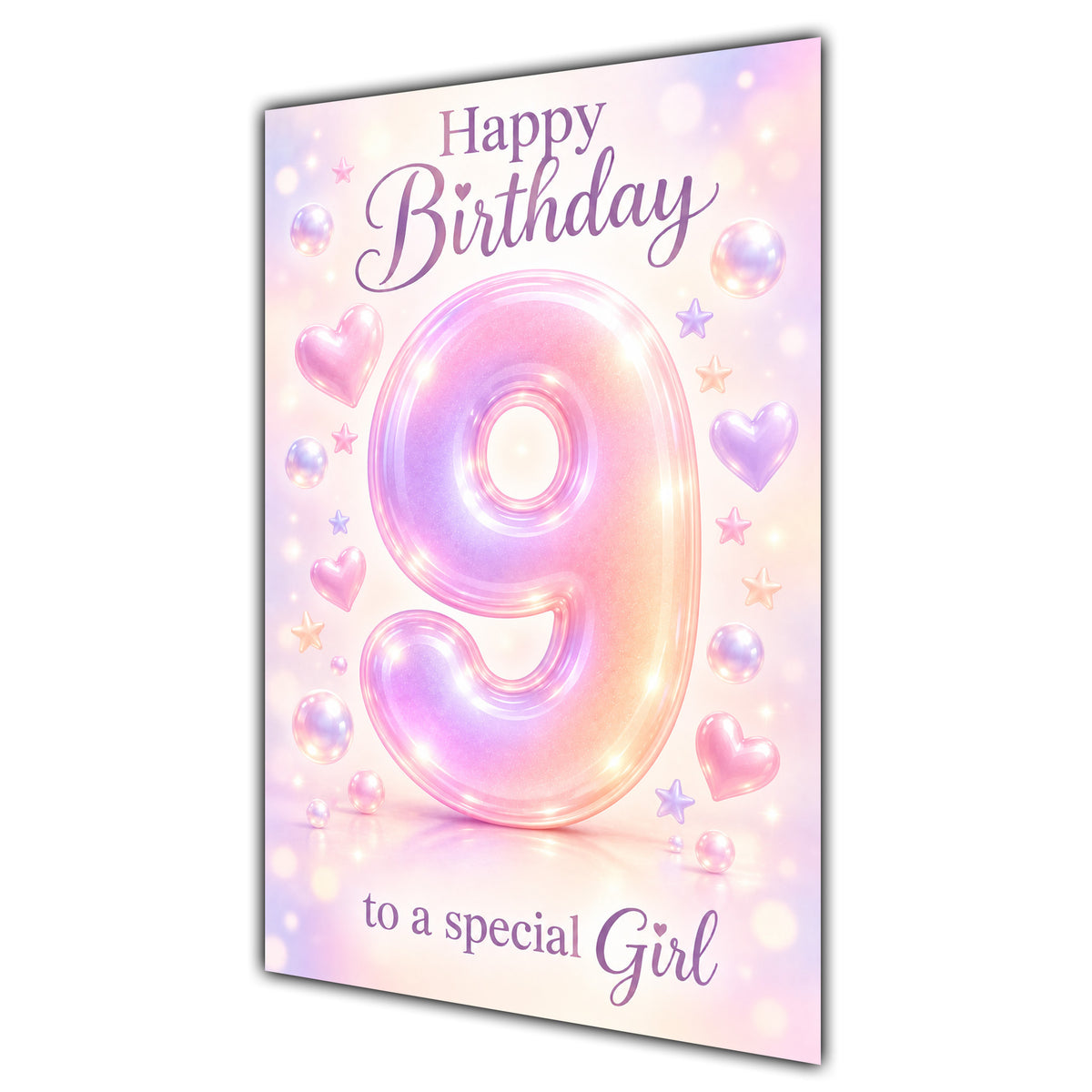 Happy 9th Birthday Special Girl Pastel Rainbow Number Hearts Card A5