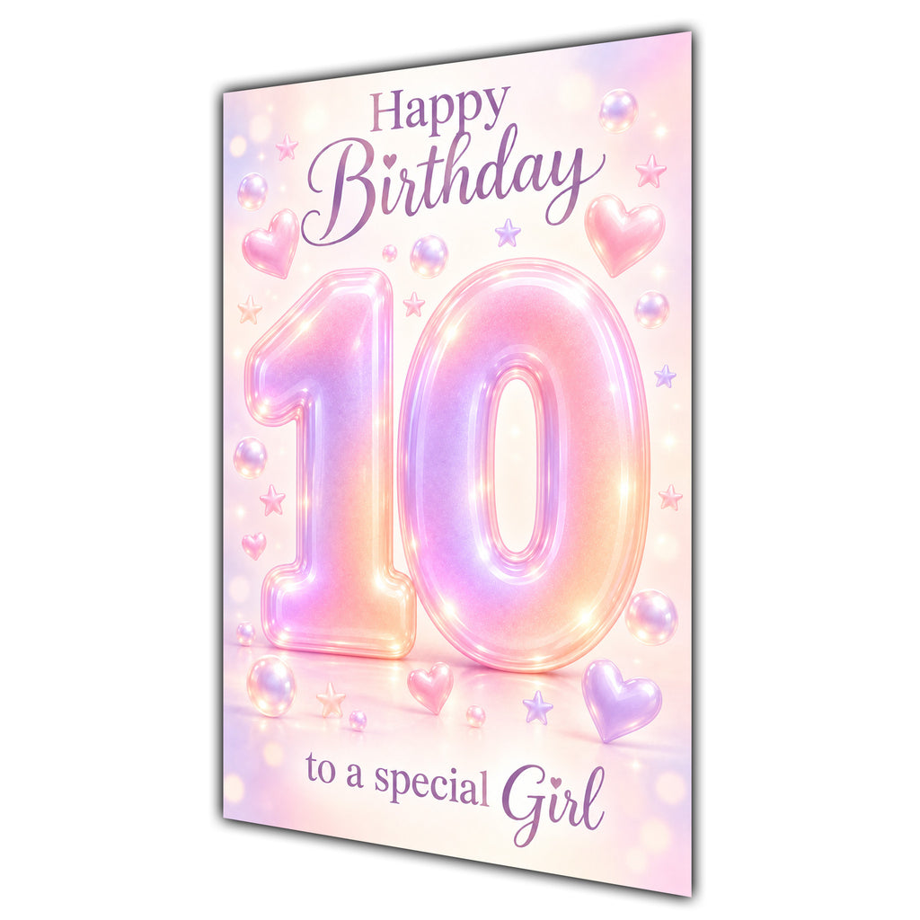 Happy 10th Birthday Special Girl Pastel Rainbow Number Hearts Card A5