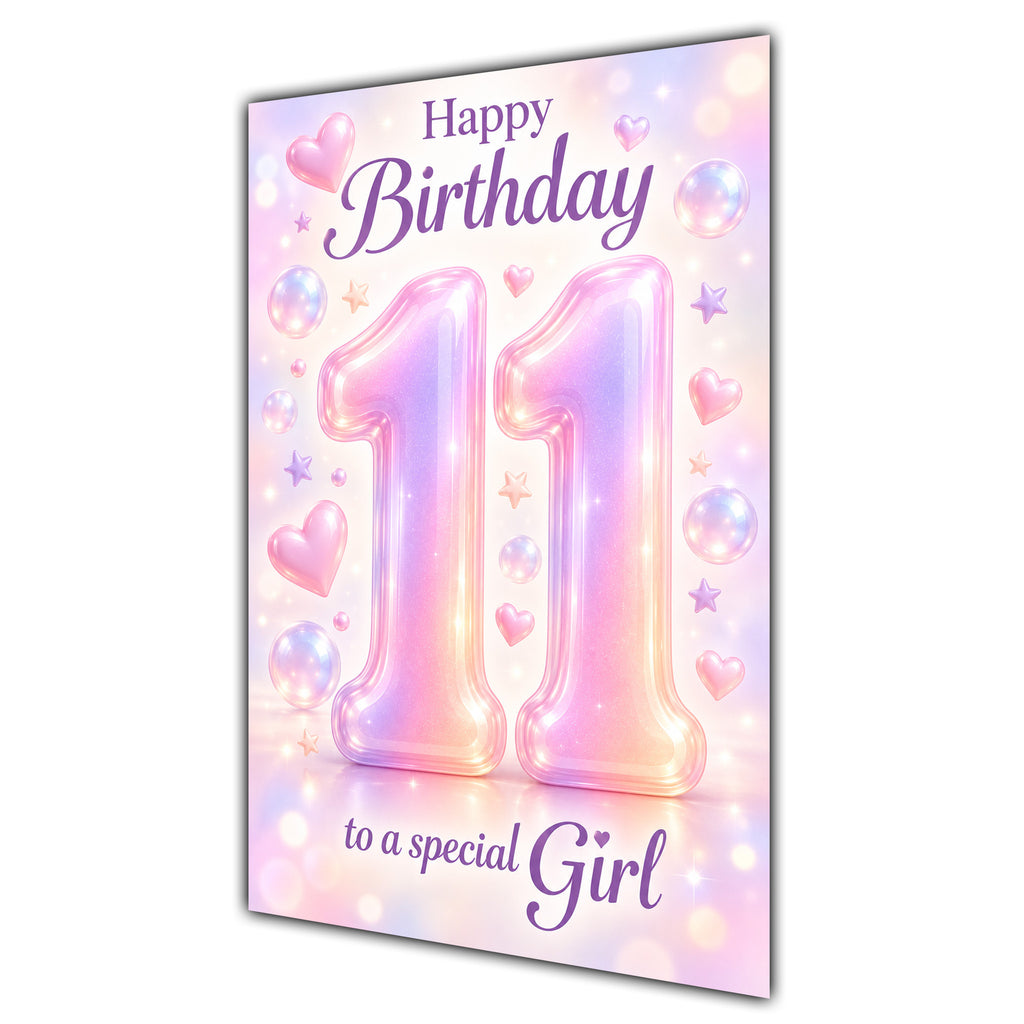 Happy 11th Birthday Special Girl Pastel Rainbow Number Hearts Card A5