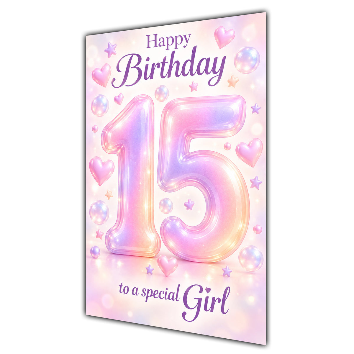 Happy 15th Birthday Special Girl Pastel Rainbow Number Hearts Card A5