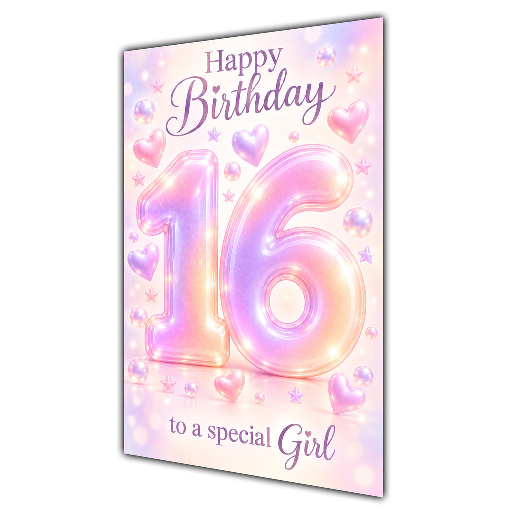Happy 16th Birthday Special Girl Pastel Rainbow Number Hearts Card A5