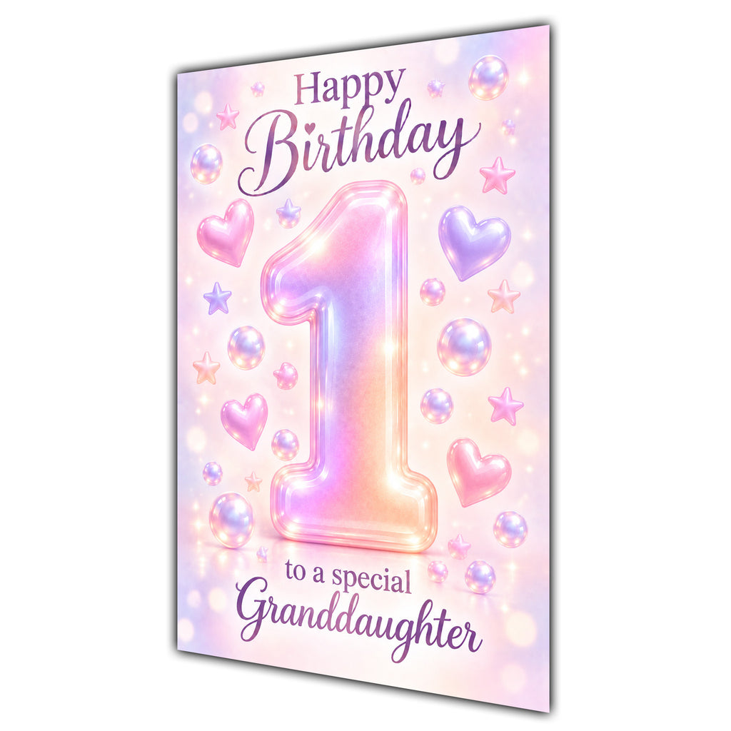 Happy 1st Birthday Granddaughter Pastel Rainbow Number Hearts Card A5