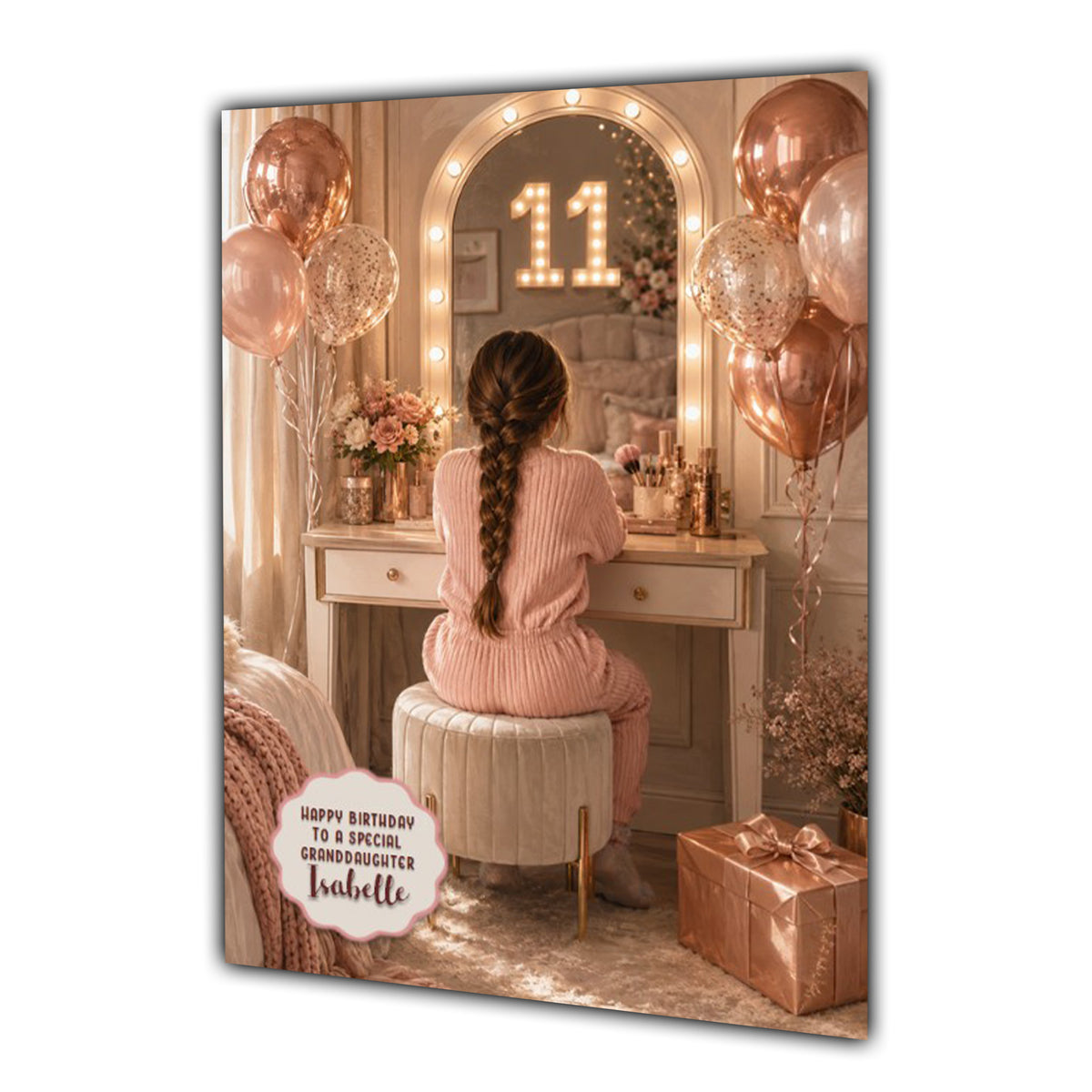 11th Birthday Card For Girls, Daughter, Granddaughter, Niece, Brown Hair, Dressing Table