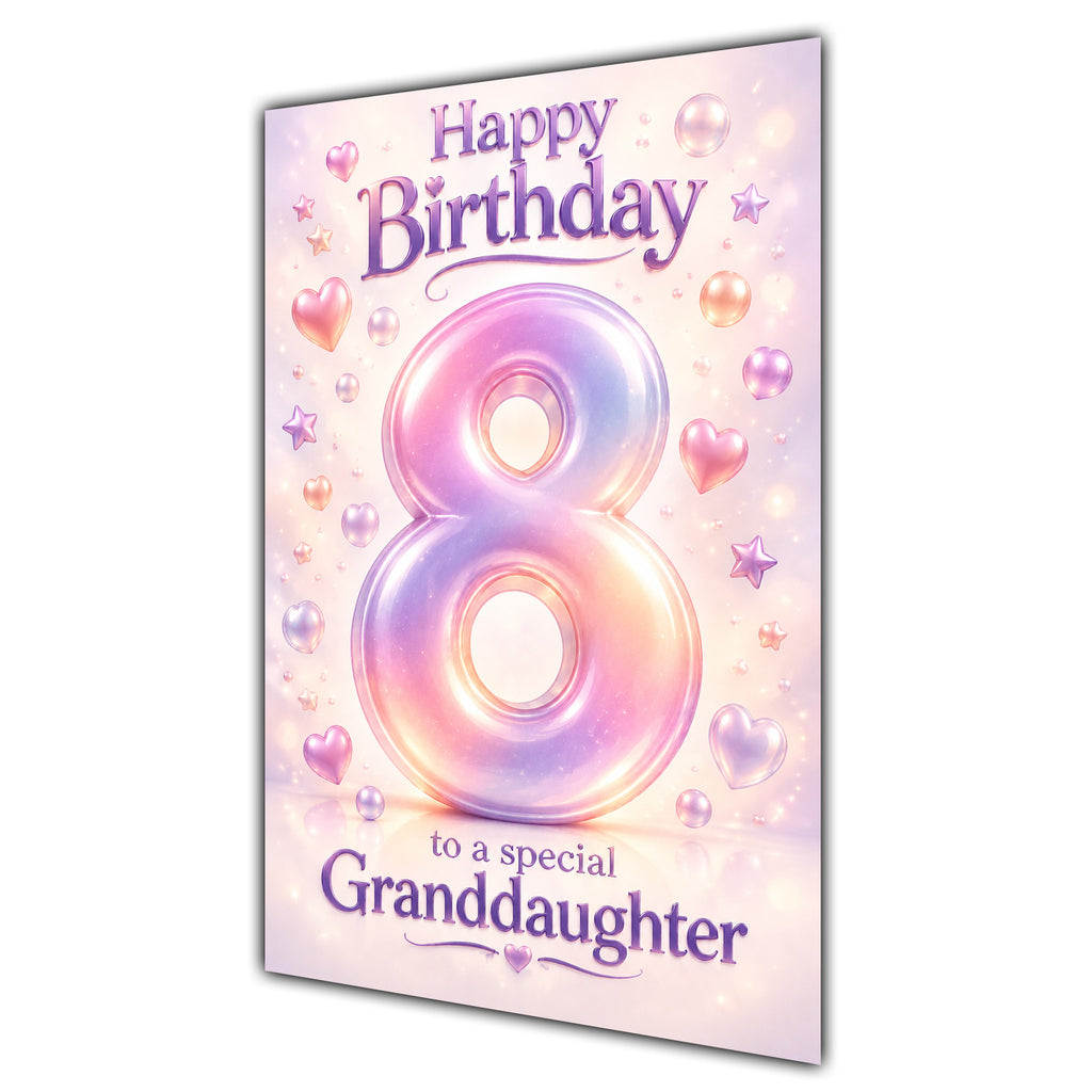 Happy 8th Birthday Granddaughter Pastel Rainbow Number Hearts Card A5