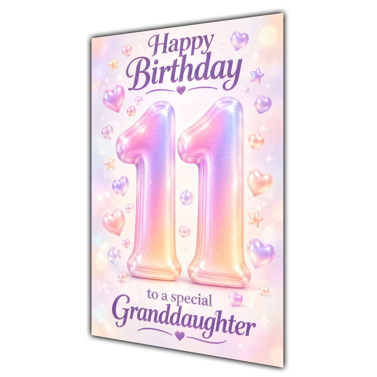 Happy 11th Birthday Granddaughter Pastel Rainbow Number Hearts Card A5