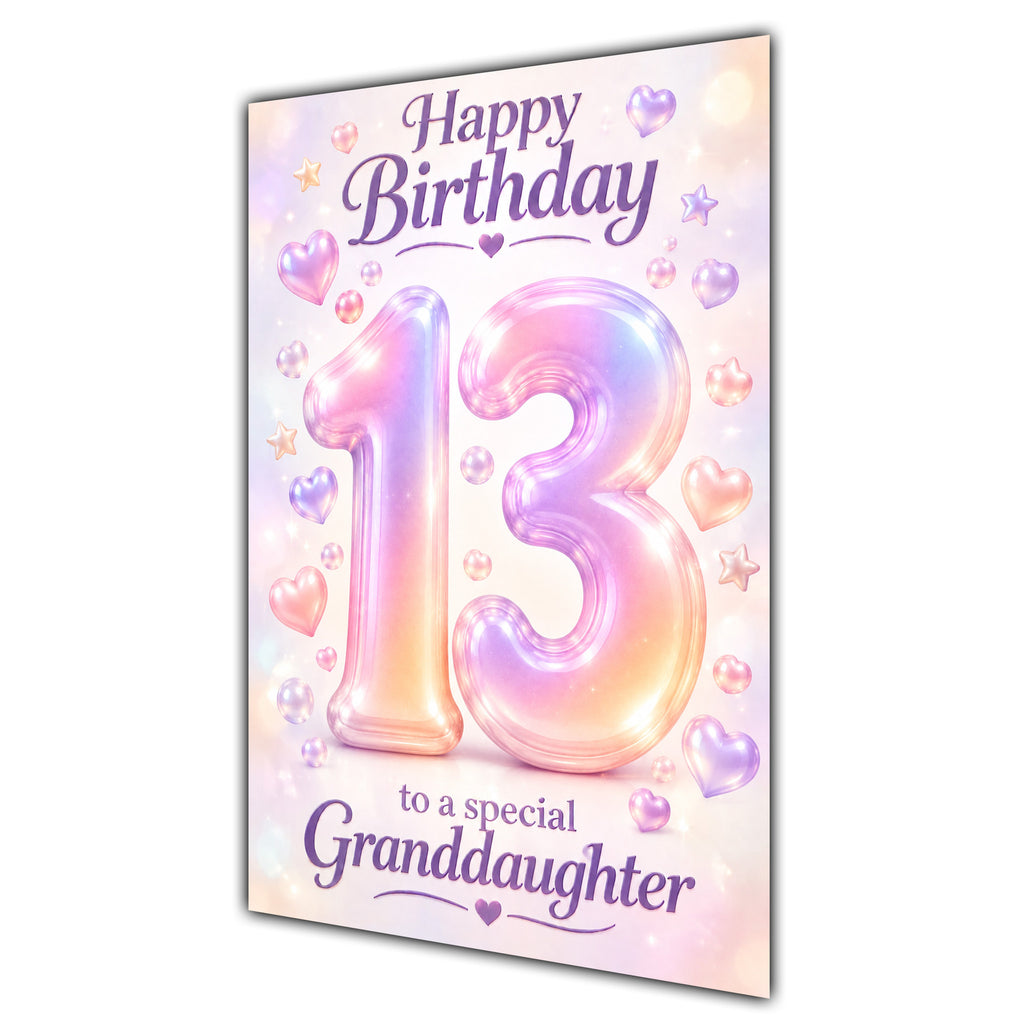 Happy 13th Birthday Granddaughter Pastel Rainbow Number Hearts Card A5