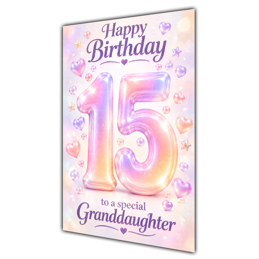 Happy 15th Birthday Granddaughter Pastel Rainbow Number Hearts Card A5