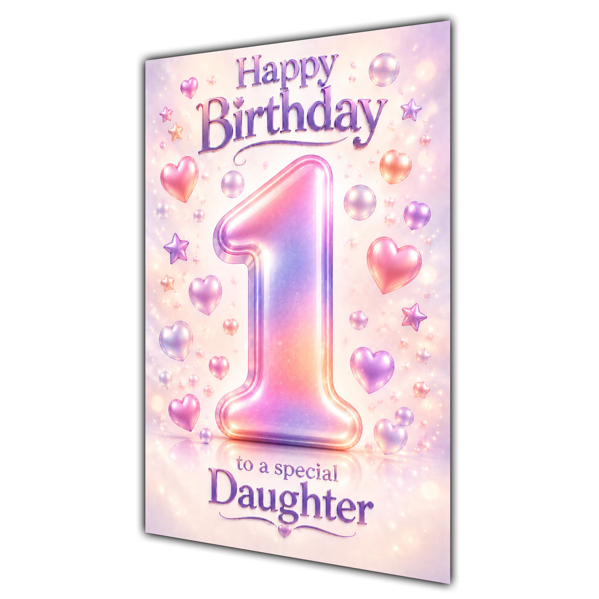 Happy 1st Birthday Daughter Pastel Rainbow Number Hearts Card A5