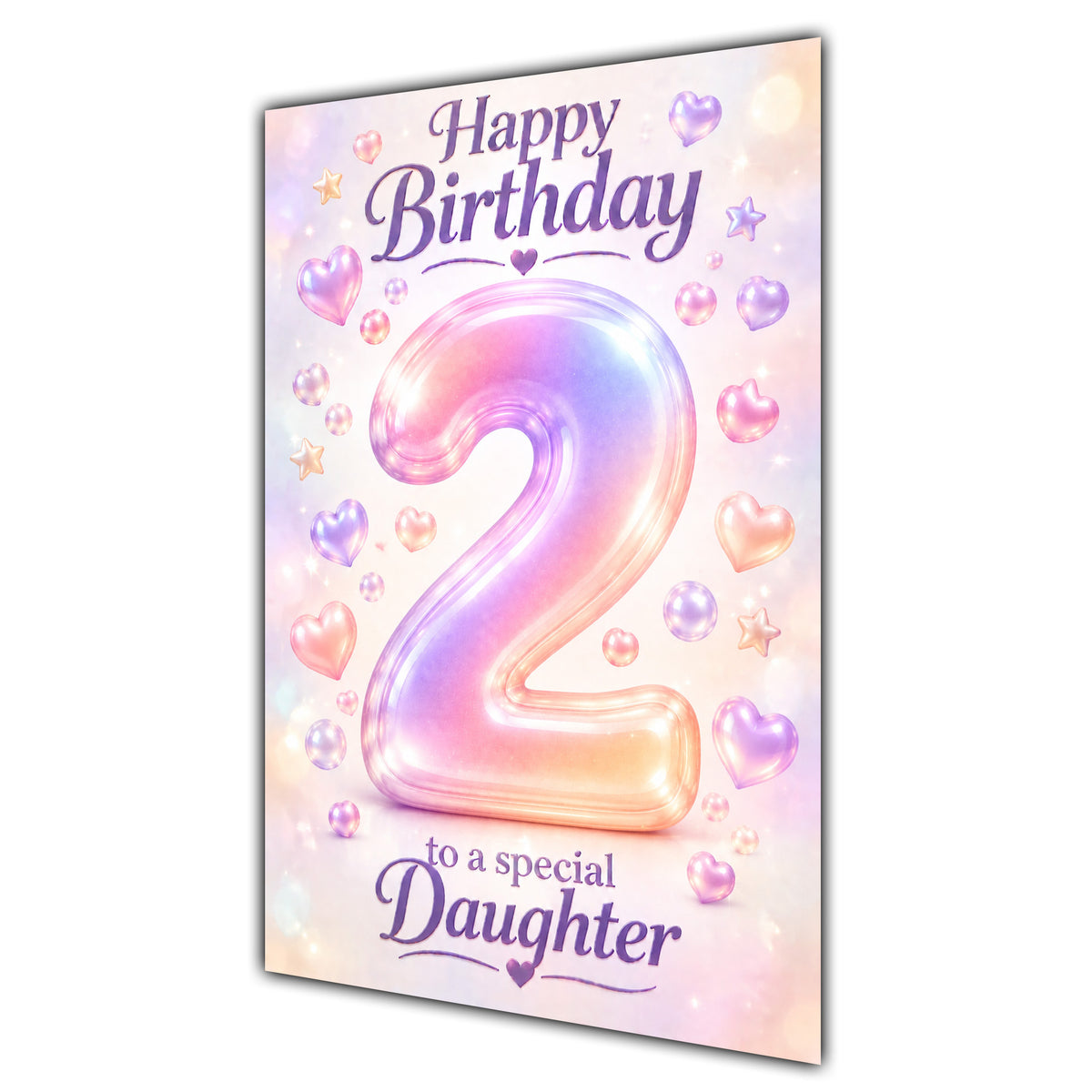 Happy 2nd Birthday Daughter Pastel Rainbow Number Hearts Card A5