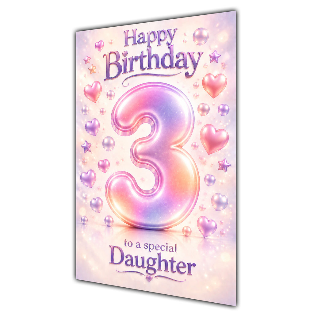 Happy 3rd Birthday Daughter Pastel Rainbow Number Hearts Card A5