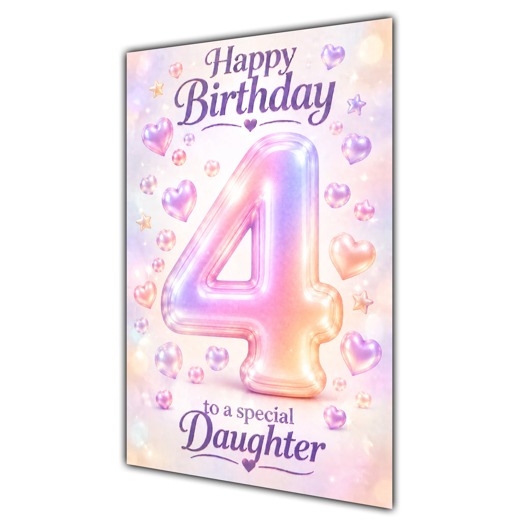 Happy 4th Birthday Daughter Pastel Rainbow Number Hearts Card A5