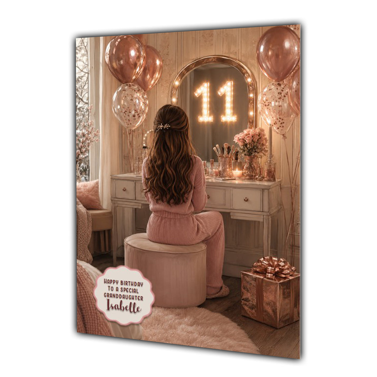 11th Birthday Card For Girls, Daughter, Granddaughter, Niece, Brown Hair, Dressing Table
