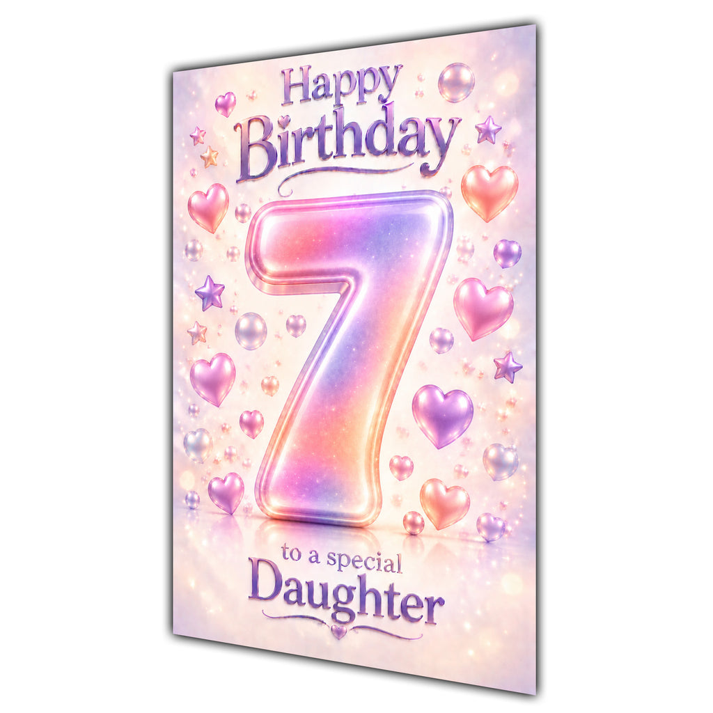 Happy 7th Birthday Daughter Pastel Rainbow Number Hearts Card A5