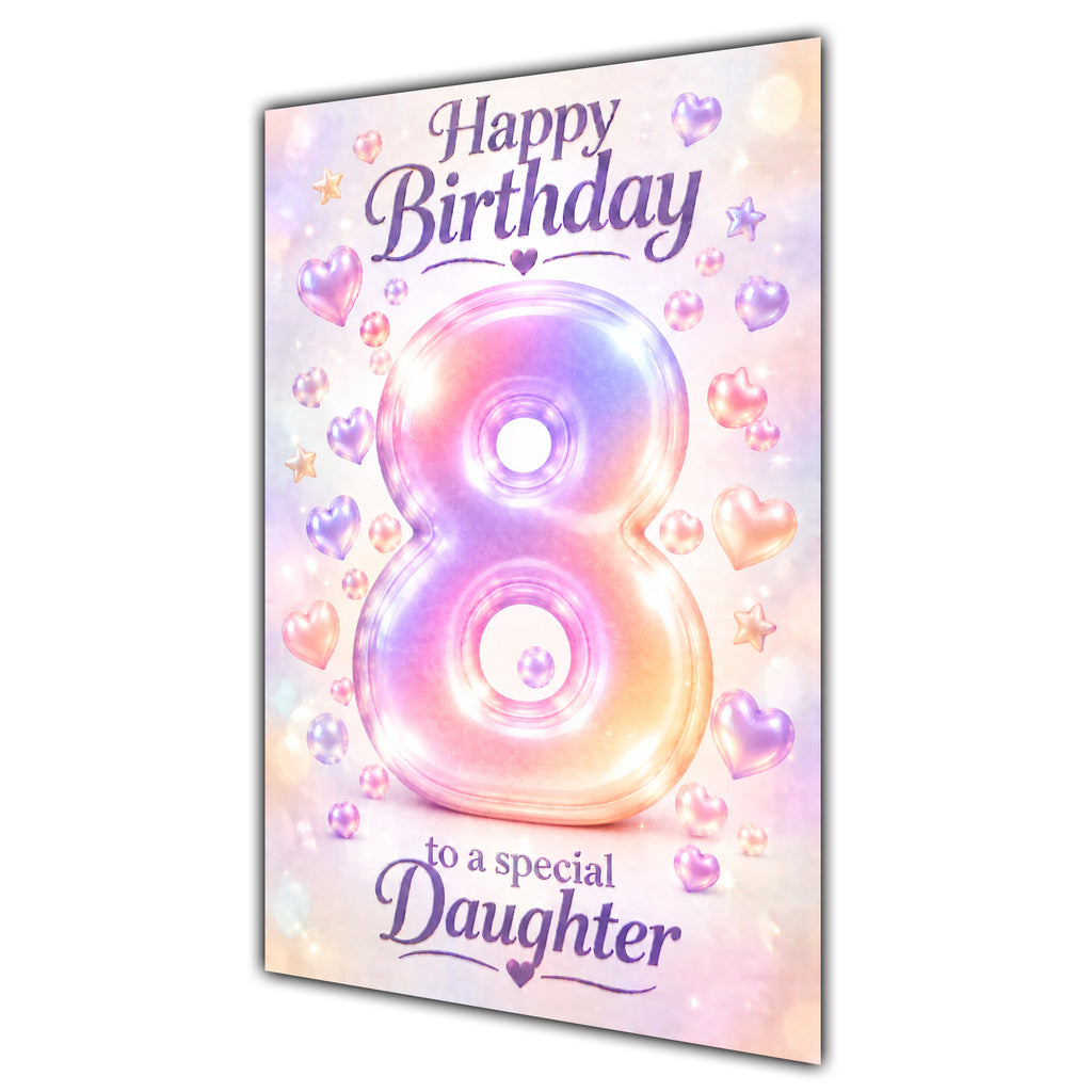 Happy 8th Birthday Daughter Pastel Rainbow Number Hearts Card A5